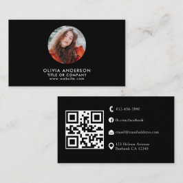 Moderne Blush & Black QR Code Foto Visitekaartje