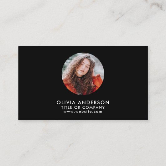 Moderne Blush & Black QR Code Foto Visitekaartje (Voorkant)