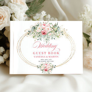 Moderne blush bloem goud eucalyptus chic huwelijk gastenboek