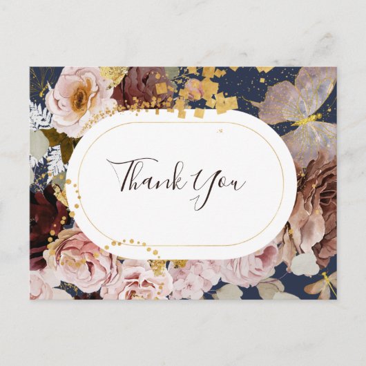 Moderne Blush Bloemen | Marine Huwelijk Bedankt Ka Briefkaart (Voorkant)