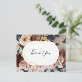 Moderne Blush Bloemen | Marine Huwelijk Bedankt Ka Briefkaart (Staand voorkant)