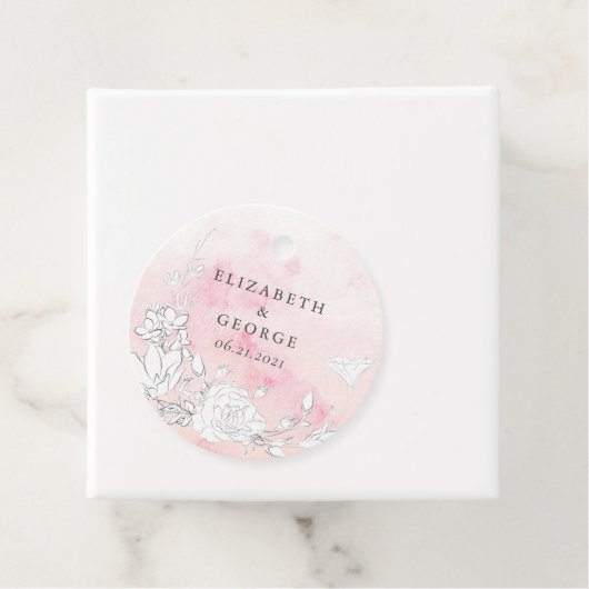 Moderne Blush Bloemen Monogram Bruiloft Bedankjes Labels (In situ)