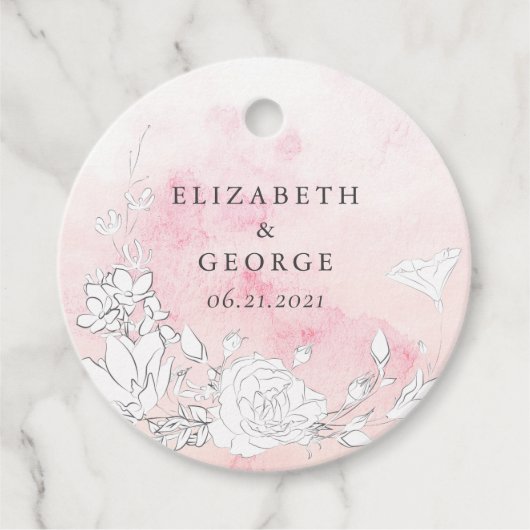 Moderne Blush Bloemen Monogram Bruiloft Bedankjes Labels (Voorkant)