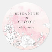 Moderne Blush Bloemen Monogram Bruiloft Envelop Se Ronde Sticker (Voorkant)