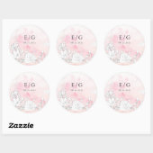 Moderne Blush Bloemen Monogram Bruiloft Envelop Se Ronde Sticker (Vel)