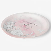 Moderne Blush Bloemen Monogram Bruiloft Papieren Bordje (Gekanteld)