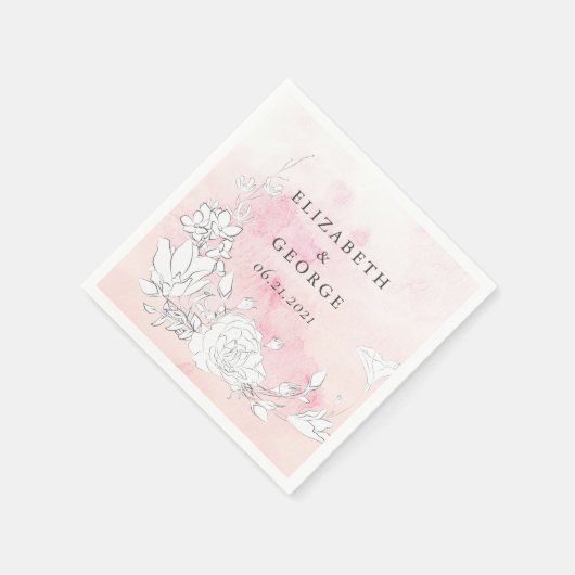 Moderne Blush Bloemen Monogram Bruiloft Servet (Hoek)