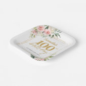 Moderne blush bloemeneucalyptus goud 100e verjaard papieren bordje (Gebogen)