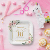 Moderne blush bloemeneucalyptus goud zoete zestien papieren bordje (Feest)