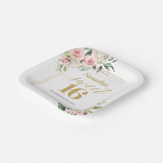 Moderne blush bloemeneucalyptus goud zoete zestien papieren bordje (Gebogen)