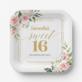 Moderne blush bloemeneucalyptus goud zoete zestien papieren bordje (Voorkant)