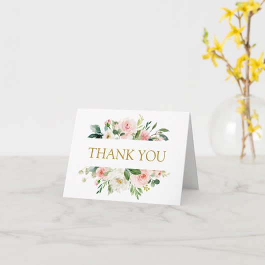 Moderne Blush  | Bloemig Goud HARTELIJK DANK JE WE Kaart (Gele Bloem)