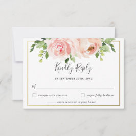 Moderne Blush Bloemige Groene Huwelijks RSVP Kaart