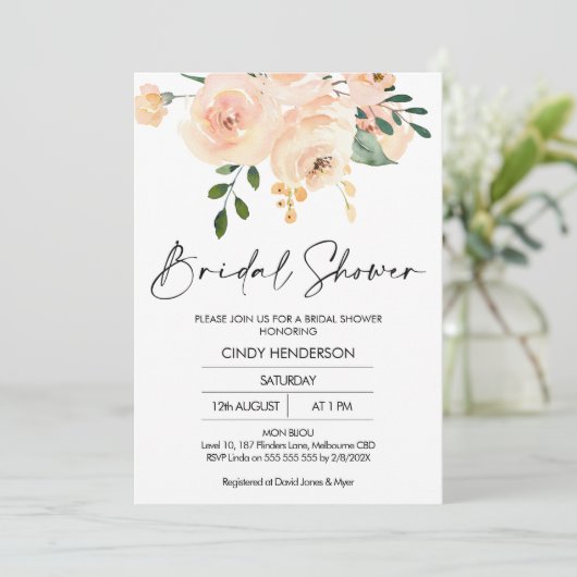 Moderne Blush Boho Bloemen Bruids Douche Uitnodigi Kaart (Staand voorkant)