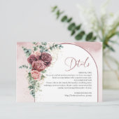 Moderne blush bordeaux bloemengoud details kaart (Staand voorkant)