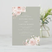 Moderne Blush Botanische Salie Bruiloft Kaart (Staand voorkant)