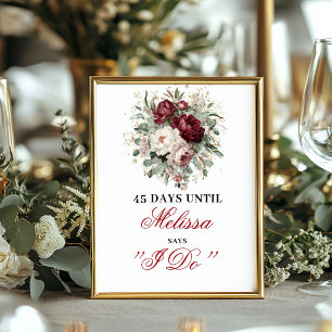 Moderne Blush Bourgondië Countdown Bord met Goud Poster
