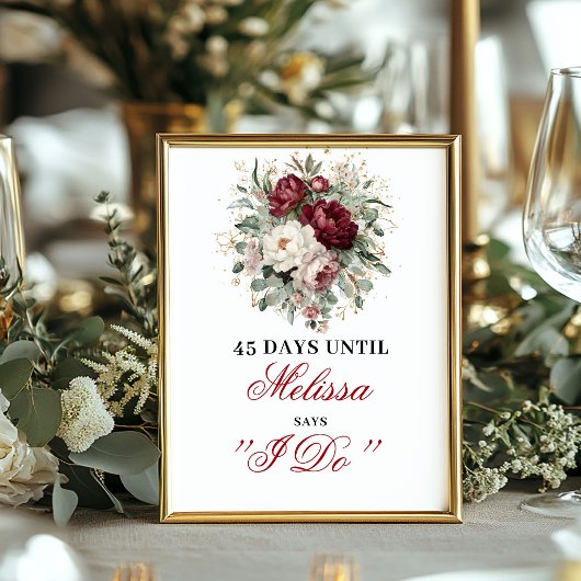 Moderne Blush Bourgondië Countdown Bord met Goud Poster