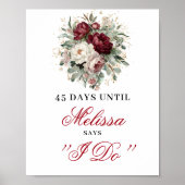 Moderne Blush Bourgondië Countdown Bord met Goud Poster (Voorkant)