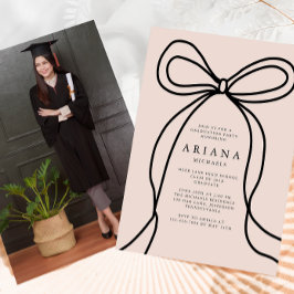 Moderne Blush Bow foto Graduation Party Uitnodigin Aankondiging