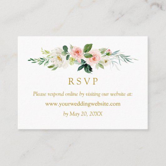 Moderne Blush Bruiloft Goud RSVP Online Website Visitekaartje (Voorkant)