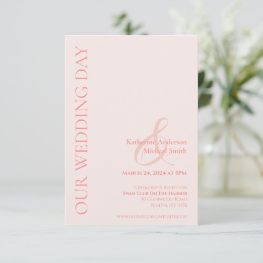 Moderne Blush-bruiloft Kaart (Staand voorkant)