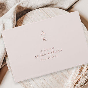 Moderne Blush Bruin Monogram Aarde Toon bruiloft Gastenboek