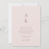 Moderne Blush Bruin Monogram Aarde Toon bruiloft Kaart (Voorkant)