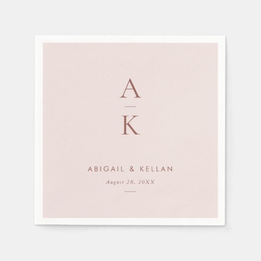 Moderne Blush Bruin Monogram Aarde Toon bruiloft Servet (Voorkant)