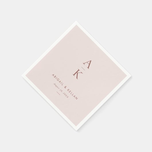 Moderne Blush Bruin Monogram Aarde Toon bruiloft Servet (Hoek)