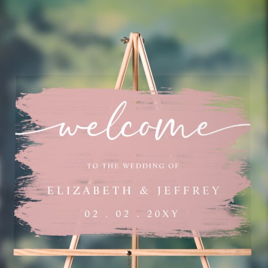 Moderne Blush Brush Strokes Bruiloft Welkom Acryl Bord (Neutraal)