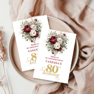 Moderne Blush Burgundy 80e Verjaardag Dankjewel Ka Bedankkaart