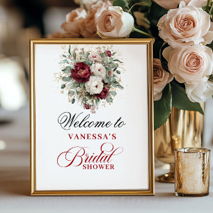 Moderne Blush Burgundy Bruiloft Feest Welkomstbord Poster