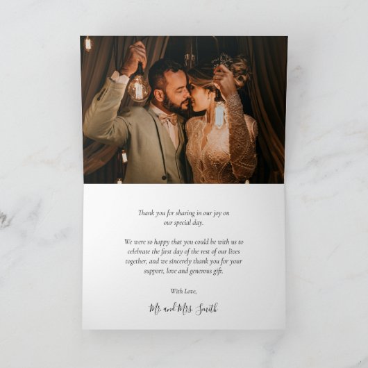 Moderne Blush Calligrafie 6 Foto Collage Wedding T Bedankkaart (Binnen)