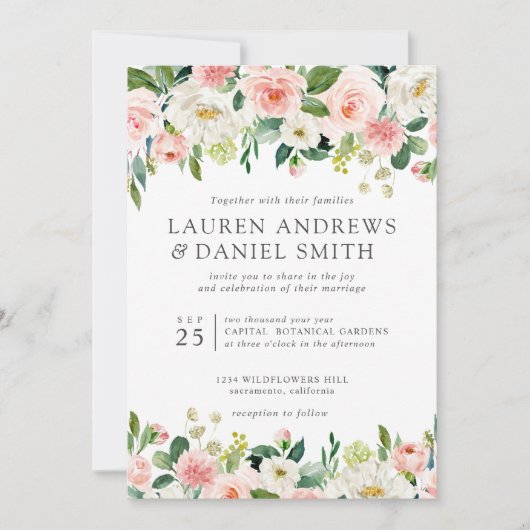 Moderne Blush | Chic Botanische Bruiloftsslingers Kaart (Voorkant)