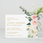 Moderne Blush Chic Floral Gold Bridesmaid Luncheon Kaart (Staand voorkant)