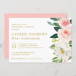 Moderne Blush Chic Floral Gold Bridesmaid Luncheon Kaart