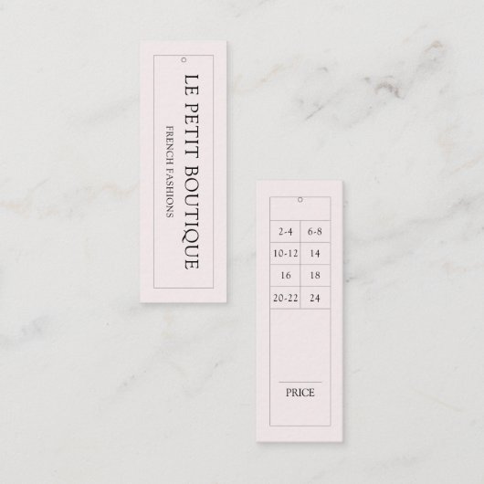 Moderne Blush Clothing Size Chart Hanging Price La Mini Visitekaartje (Voorkant / Achterkant)