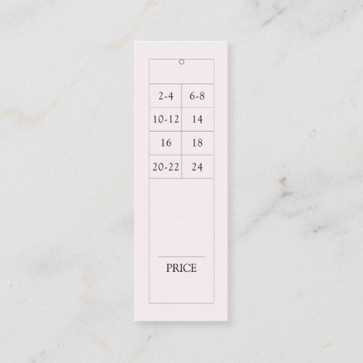 Moderne Blush Clothing Size Chart Hanging Price La Mini Visitekaartje (Achterkant)