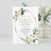 Moderne Blush Cream Bloemen Gouden Bruiloft Kaart (Staand voorkant)