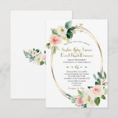 Moderne Blush Crème Bloemen Gouden Trouw Kaart (Voorkant / Achterkant)