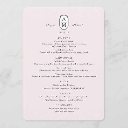 Moderne blush elegante boog initialen eenvoudige b menu (Voorkant)