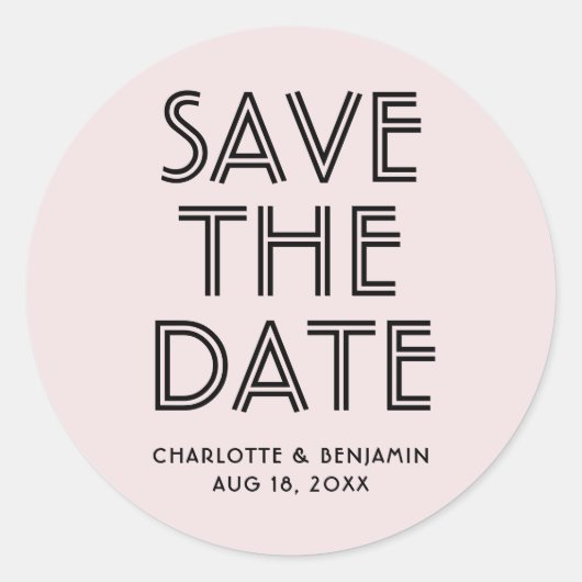 Moderne Blush en Black Save the Date Sticker (Voorkant)