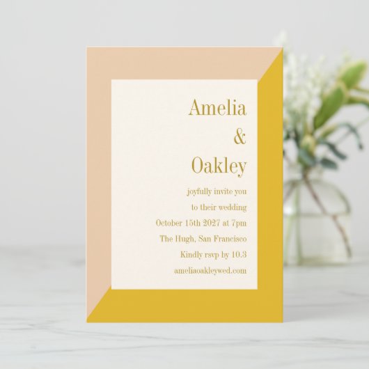 Moderne Blush en Geel Elegante Geometrische Bruilo Kaart (Staand voorkant)