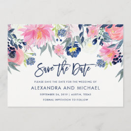Moderne Blush en Navy Bloemen Bruiloft Save the Da Save The Date