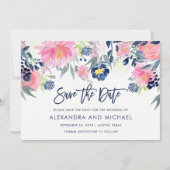 Moderne Blush en Navy Bloemen Bruiloft Save the Da Save The Date (Voorkant)
