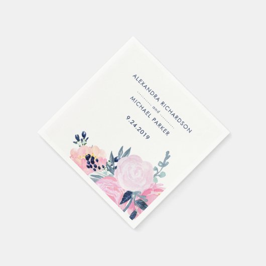 Moderne Blush en Navy Bloemen Bruiloft Servetten (Hoek)
