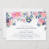 Moderne Blush en Navy Bloemen Bruiloft | Versie tw Kaart (Voorkant)