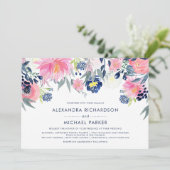 Moderne Blush en Navy Bloemen Bruiloft | Versie tw Kaart (Staand voorkant)