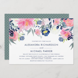 Moderne Blush en Navy Bloemen Bruiloft | Versie tw Kaart